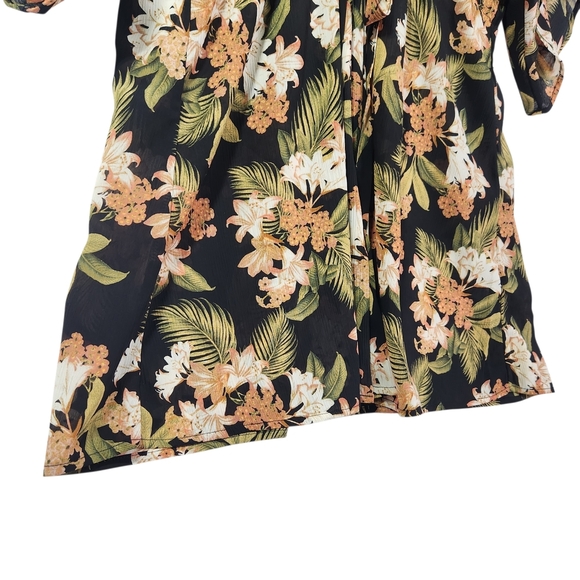 Tropical Floral Kimono Cover Up with Tie Front S/M Resort Wear Beach Vacation - Picture 4 of 9